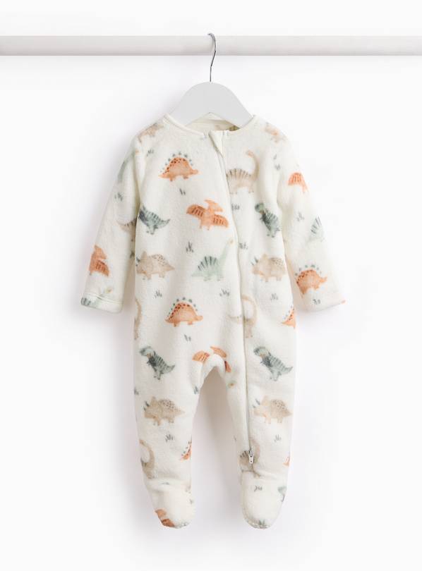White Dinosaur Print Fleece Sleepsuit 9-12 months