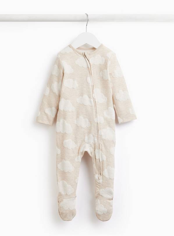 Cream Cloud Print Towelling Sleepsuit Up to 1 mth