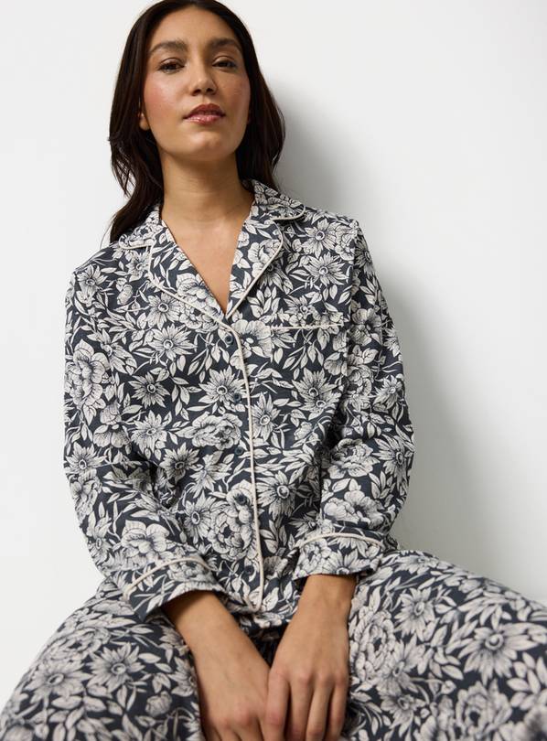 Mono Floral Print Traditional Jersey Pyjama Set XXL