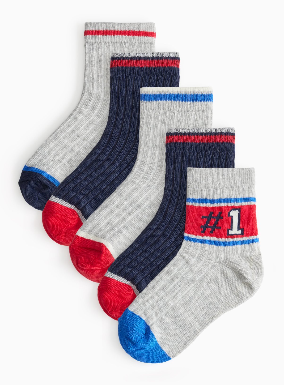 Varsity Ribbed Ankle Socks 5 Pack 9-12