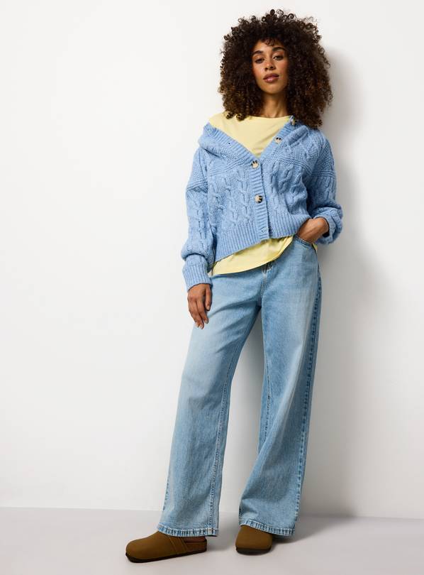 Blue Patchwork Knit Cable Cardigan 14