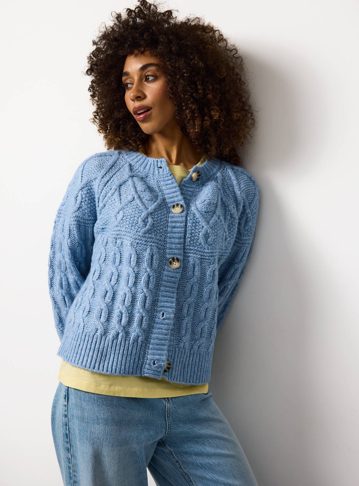 Blue Patchwork Knit Cable Cardigan 18 - Image 3