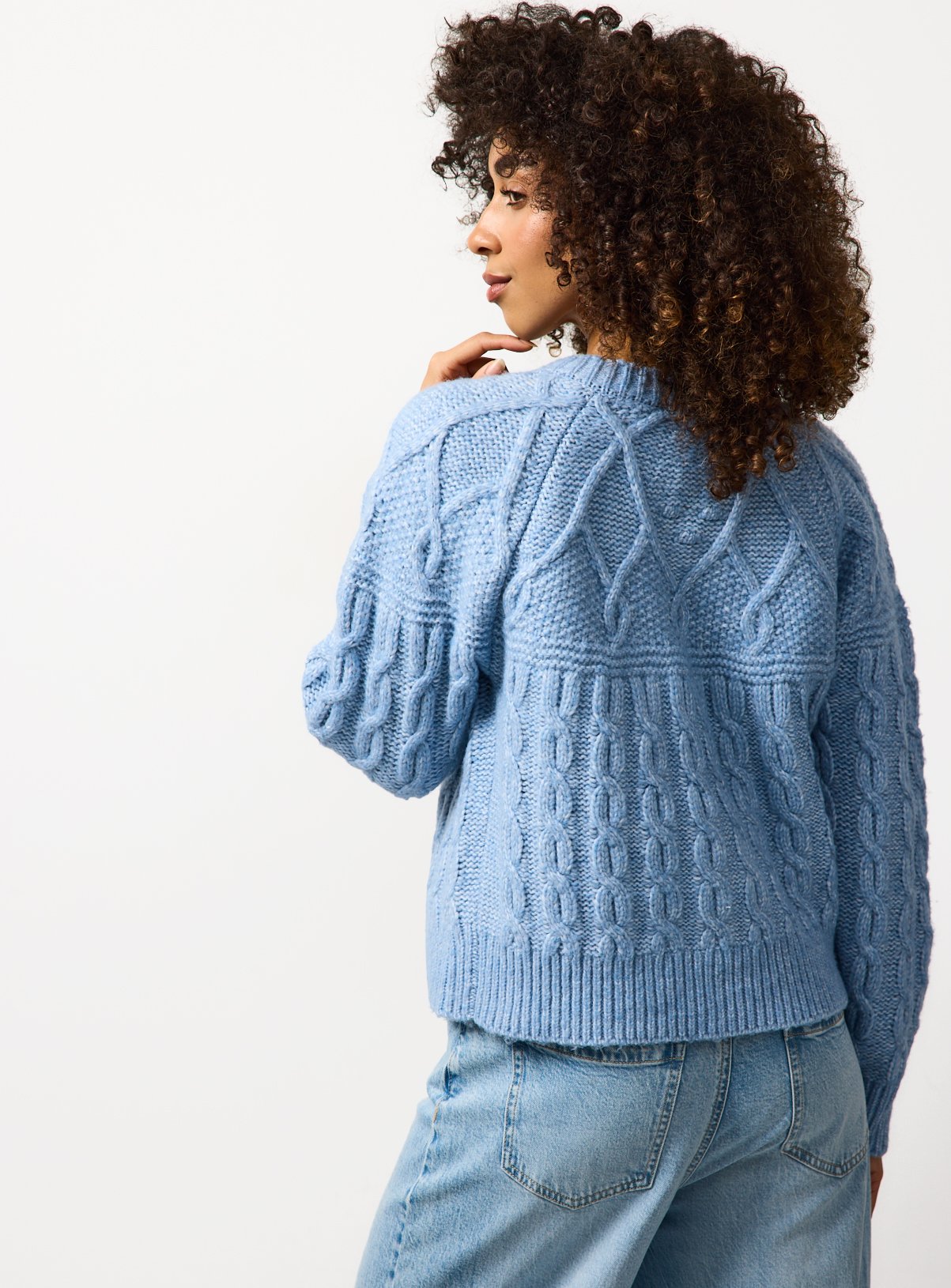Blue Patchwork Knit Cable Cardigan 18 - Image 4 thumbnail