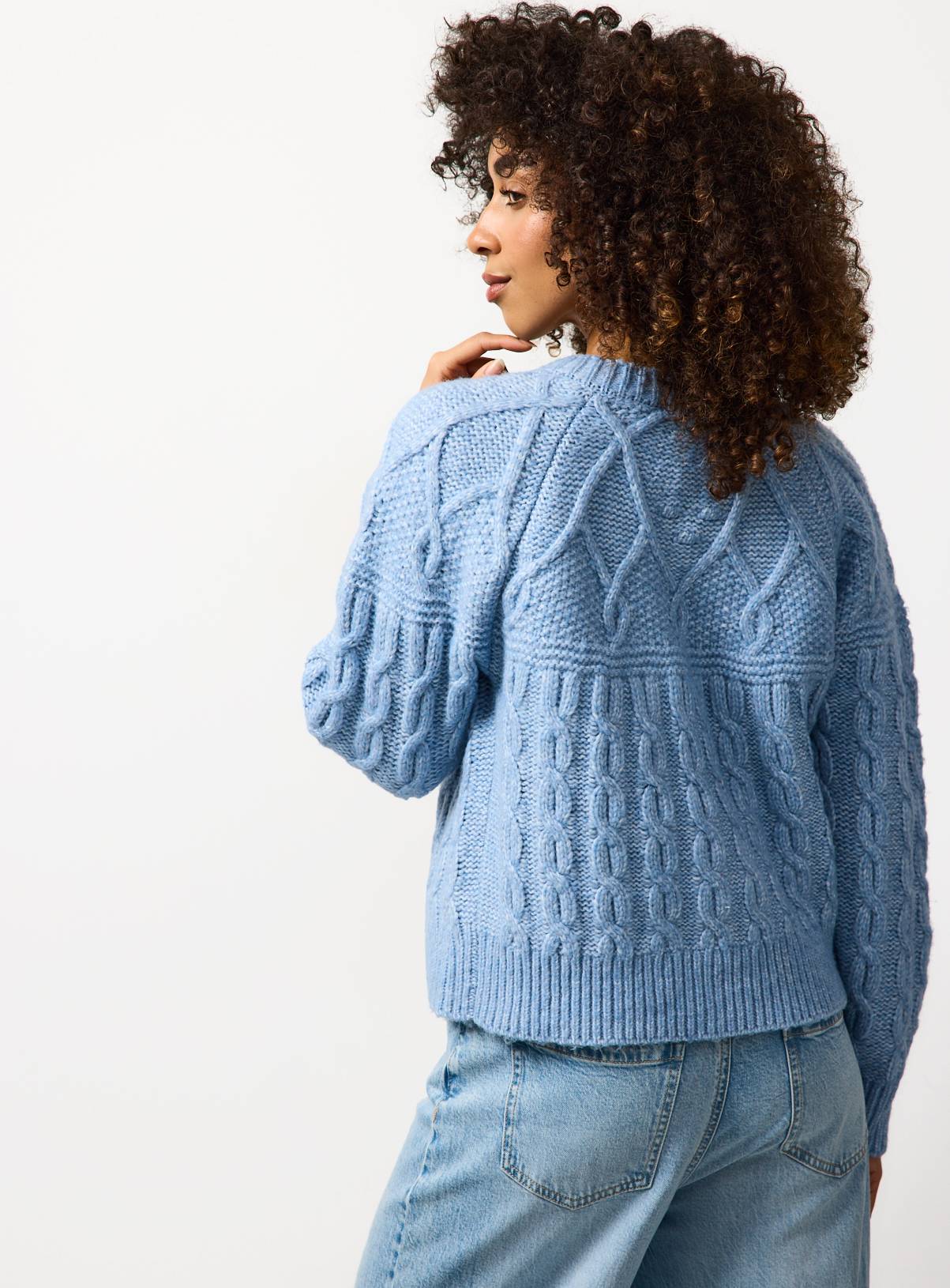 Blue Patchwork Knit Cable Cardigan 18 - Image 4