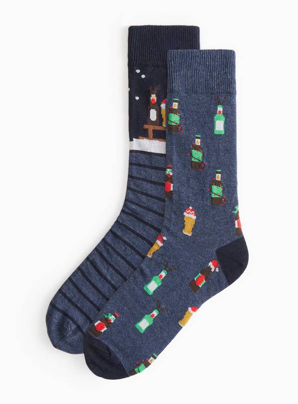 Christmas Beers Print Ankle Socks 2 Pack 6-8.5