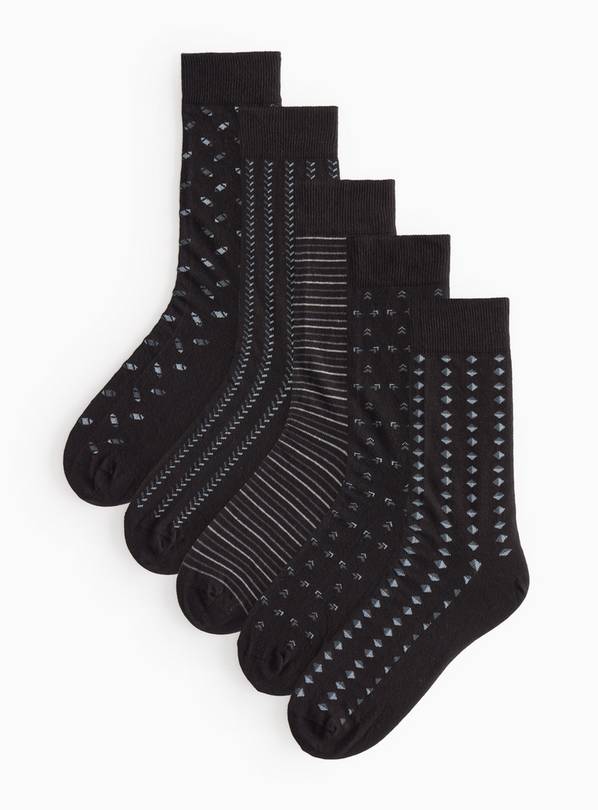 Black Geometric Print Ankle Socks 5 Pack 6-8.5