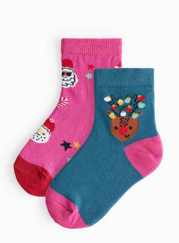 Matching Family Kids' Christmas Ankle Socks 2 Pack 9-12