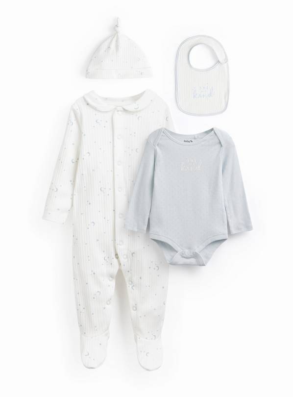 Blue Stars & Moons Printed 4-Piece Starter Set Tiny Baby
