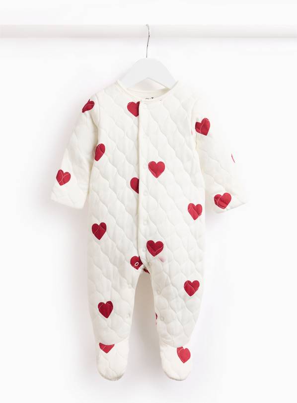 Cream Valentines Heart Print Quilted Sleepsuit 2.5 Tog 9-12 months