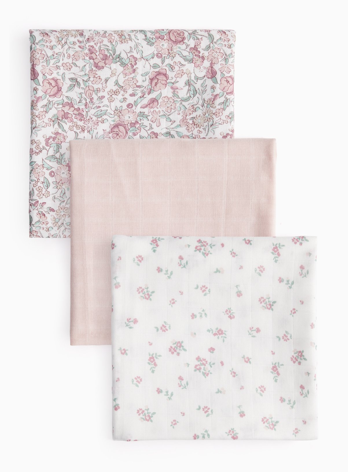 Pink Floral Print Pink Muslin Cloths 3 Pack One Size - Tu by Sainsbury's