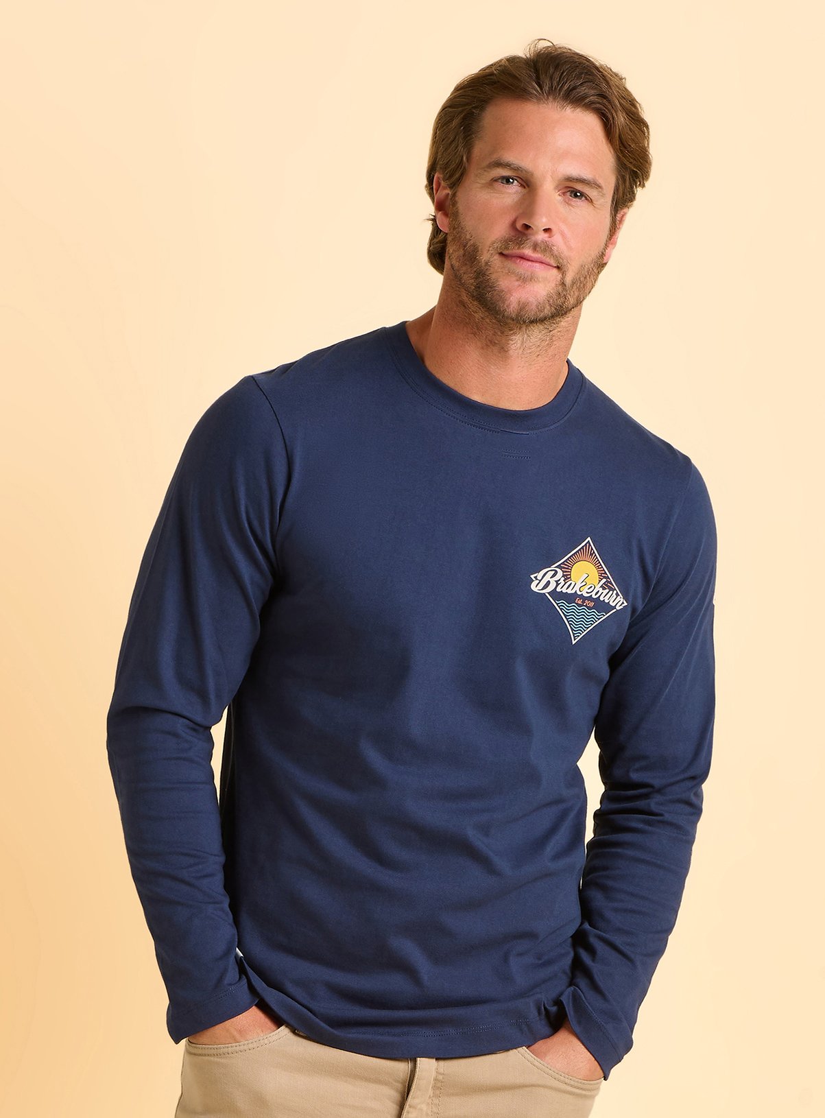 Men's Navy BRAKEBURN Tasley Long Sleeve T Shirt
