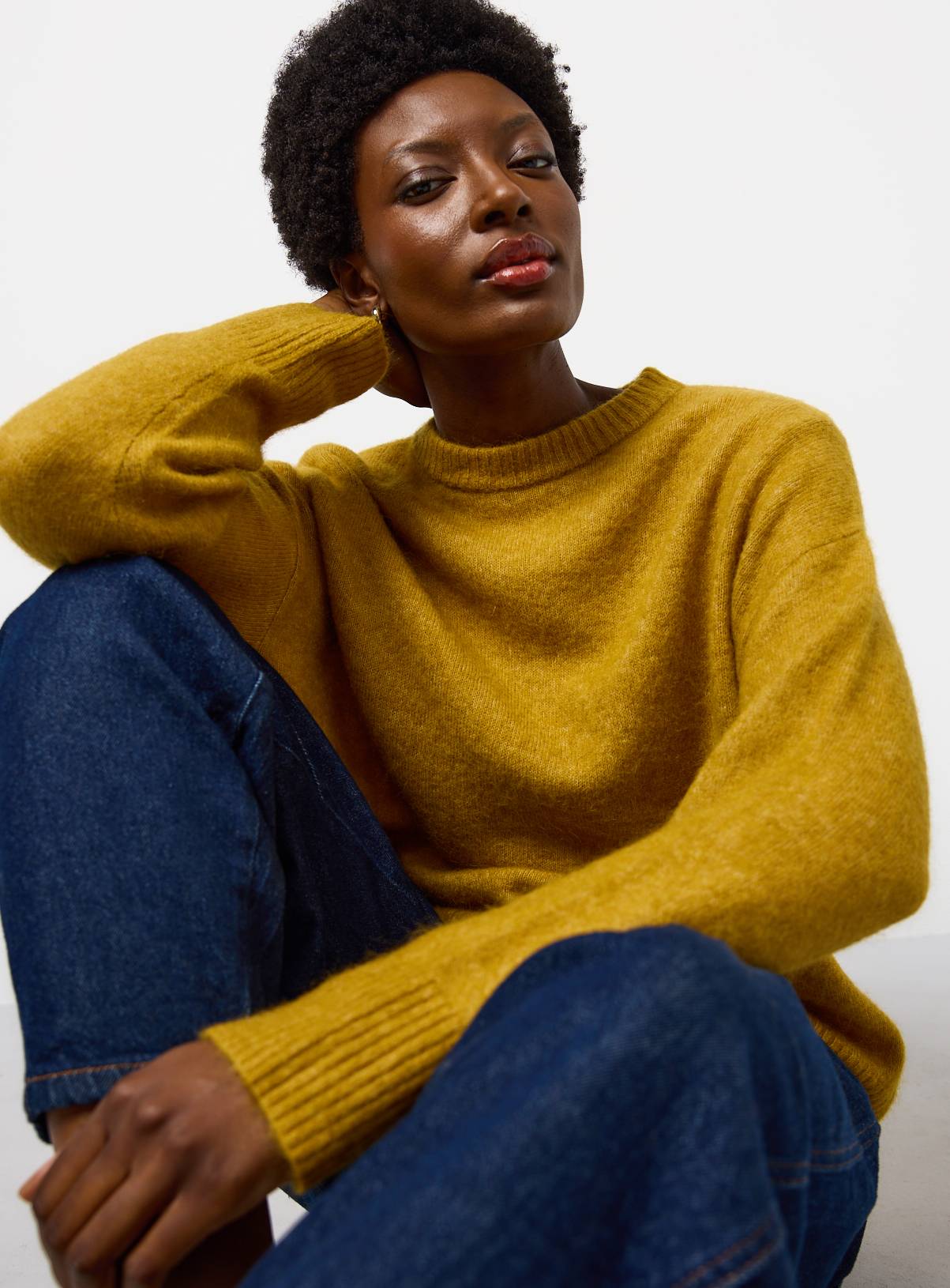 Tan Alpaca Relaxed Crew Neck Jumper M - Image 1