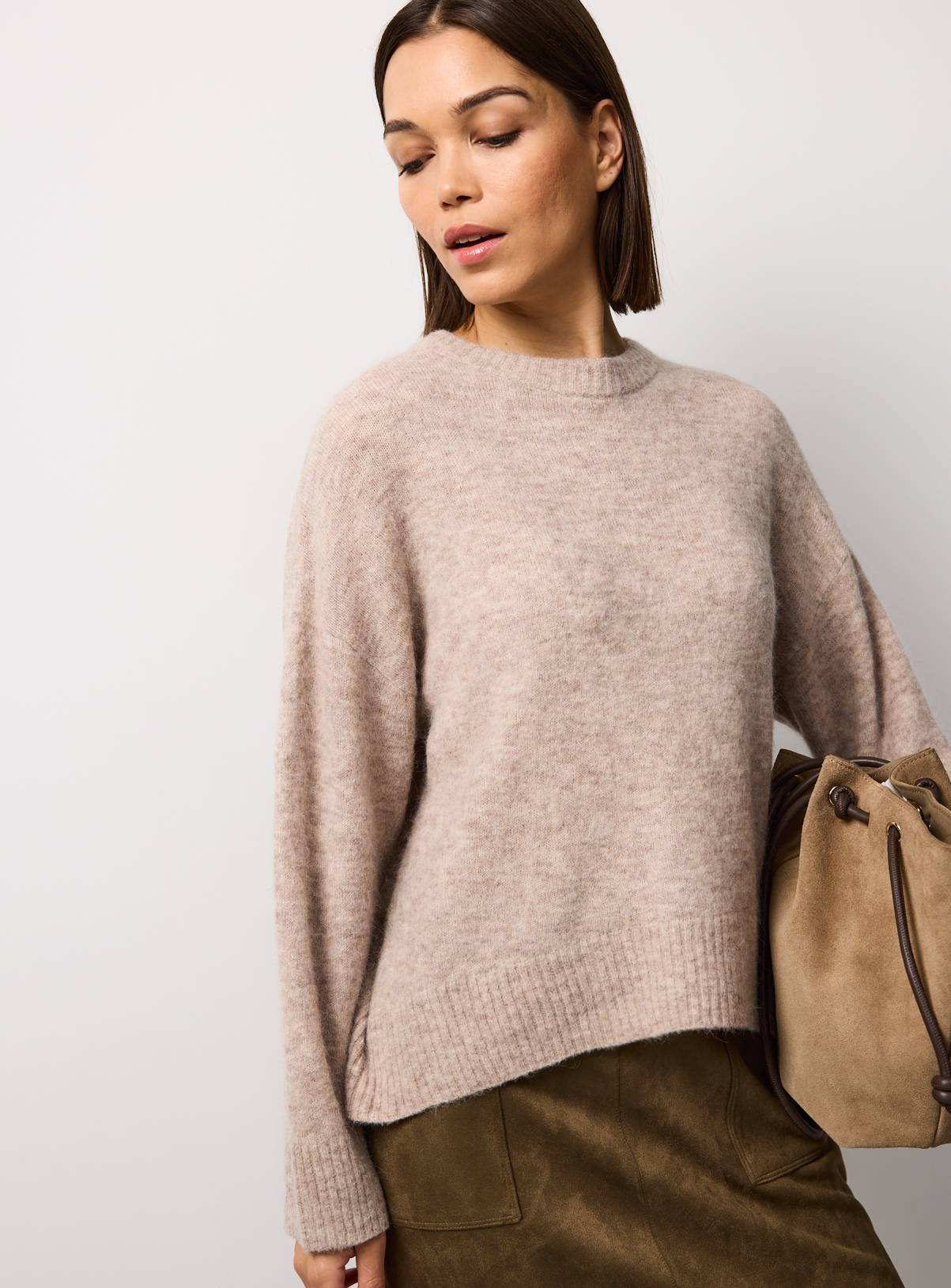 Oatmeal Alpaca Relaxed Crew Neck Jumper XL - Image 1