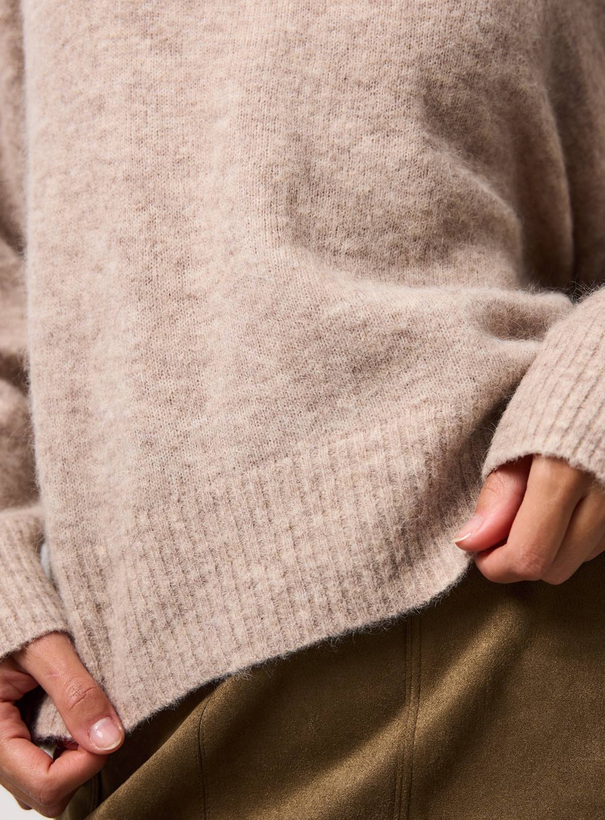 Oatmeal Alpaca Relaxed Crew Neck Jumper XL - Image 2