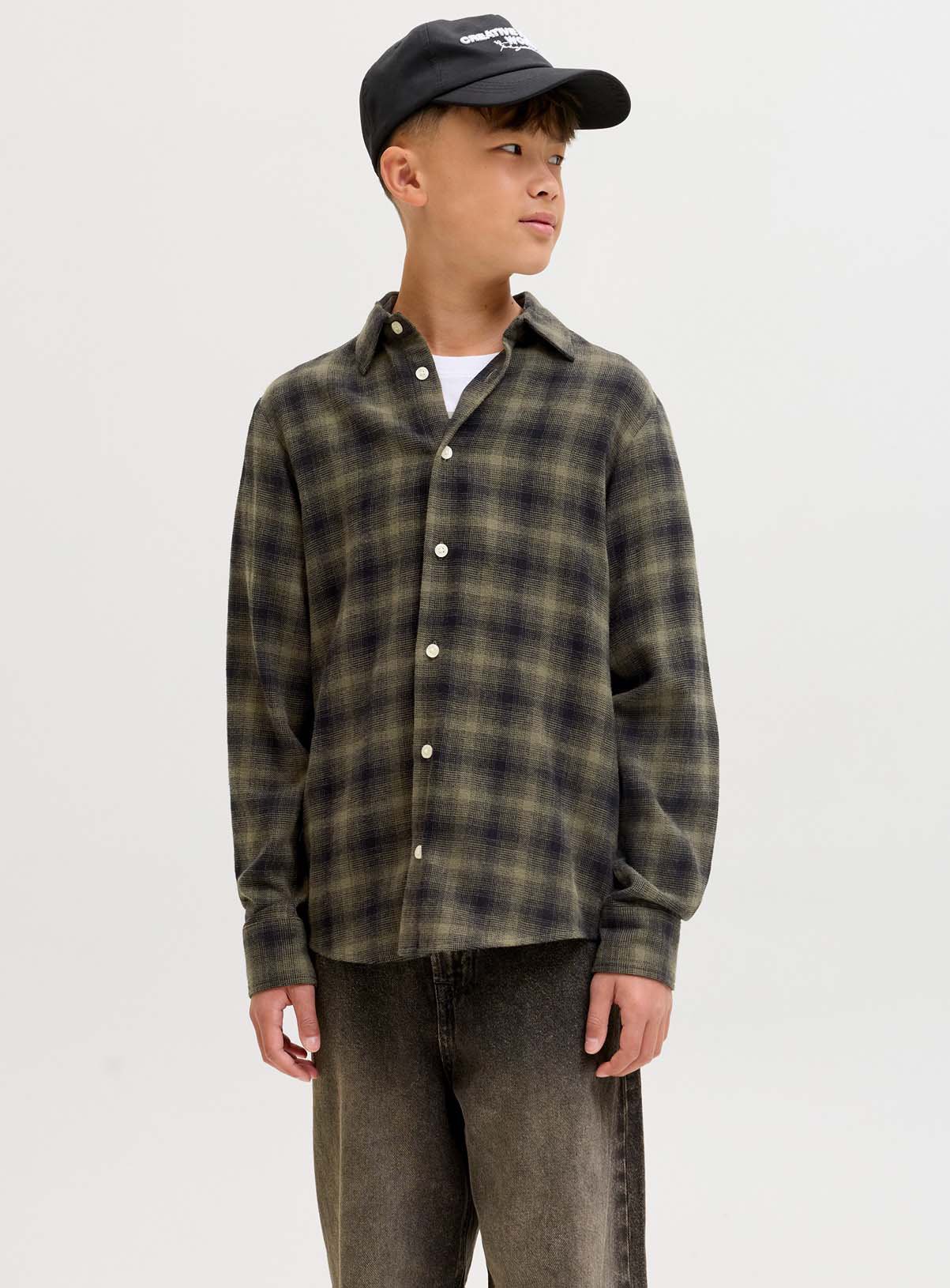 Green Green JACK & JONES JUNIOR Cover Checked Flannel Shirt Long Sleeve - Jack and Jones Junior by Sainsbury's