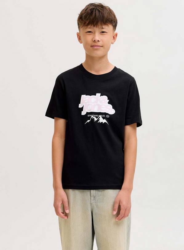 JACK & JONES JUNIOR Flare Front T Shirt Short Sleeve Crew Neck Black 10 years
