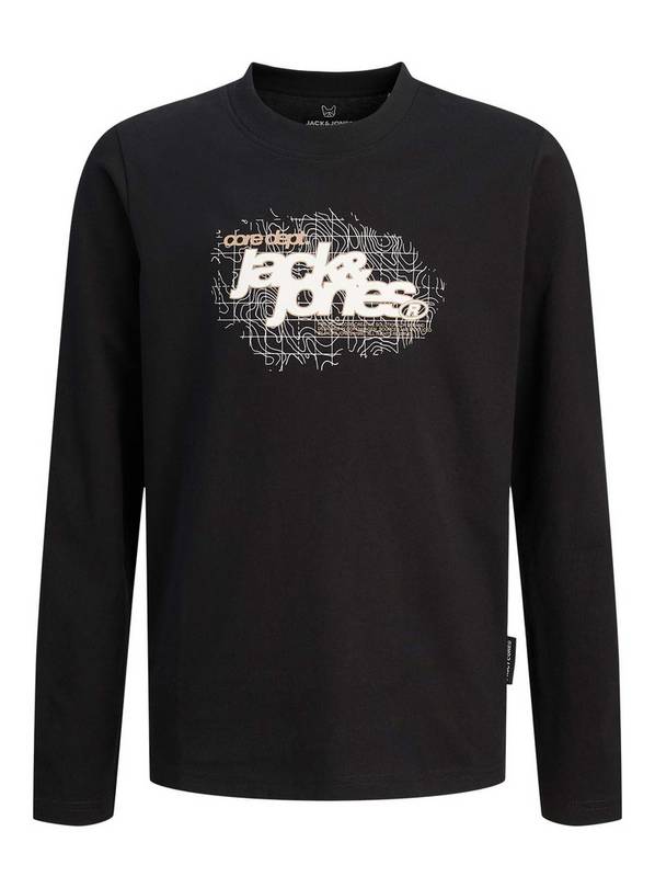 JACK & JONES JUNIOR Grid Branding T Shirt Long Sleeve Crew Neck Junior 14 years