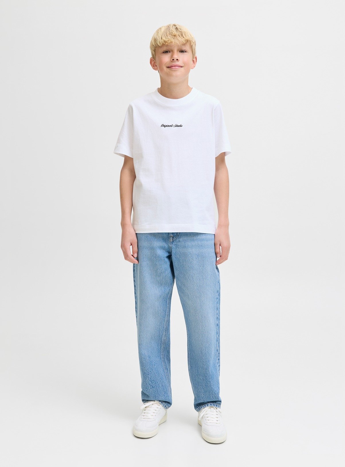 White JACK & JONES JUNIOR Morrebro Emb T-Shirt White - Jack and Jones Junior by Sainsbury's