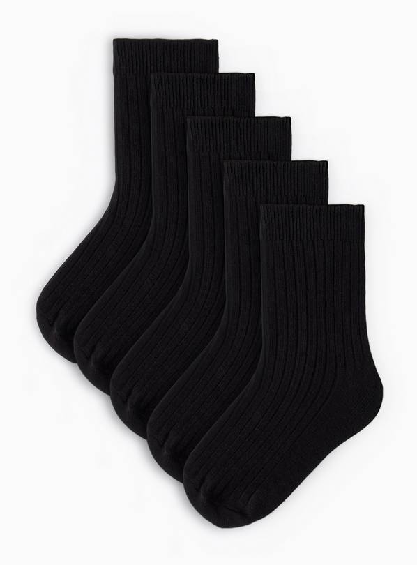 Black Ribbed Ankle Socks 5 Pack 9-12