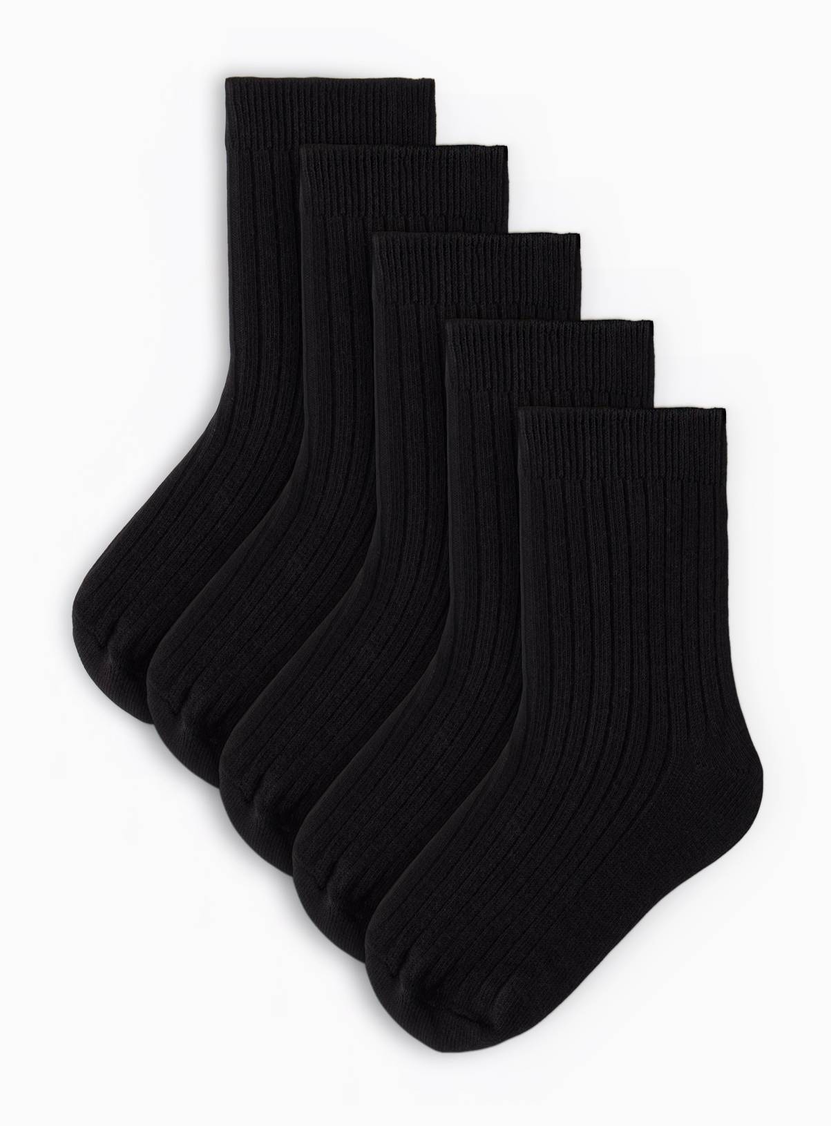 Black Ribbed Ankle Socks 5 Pack 9-12 Infant - Image 1