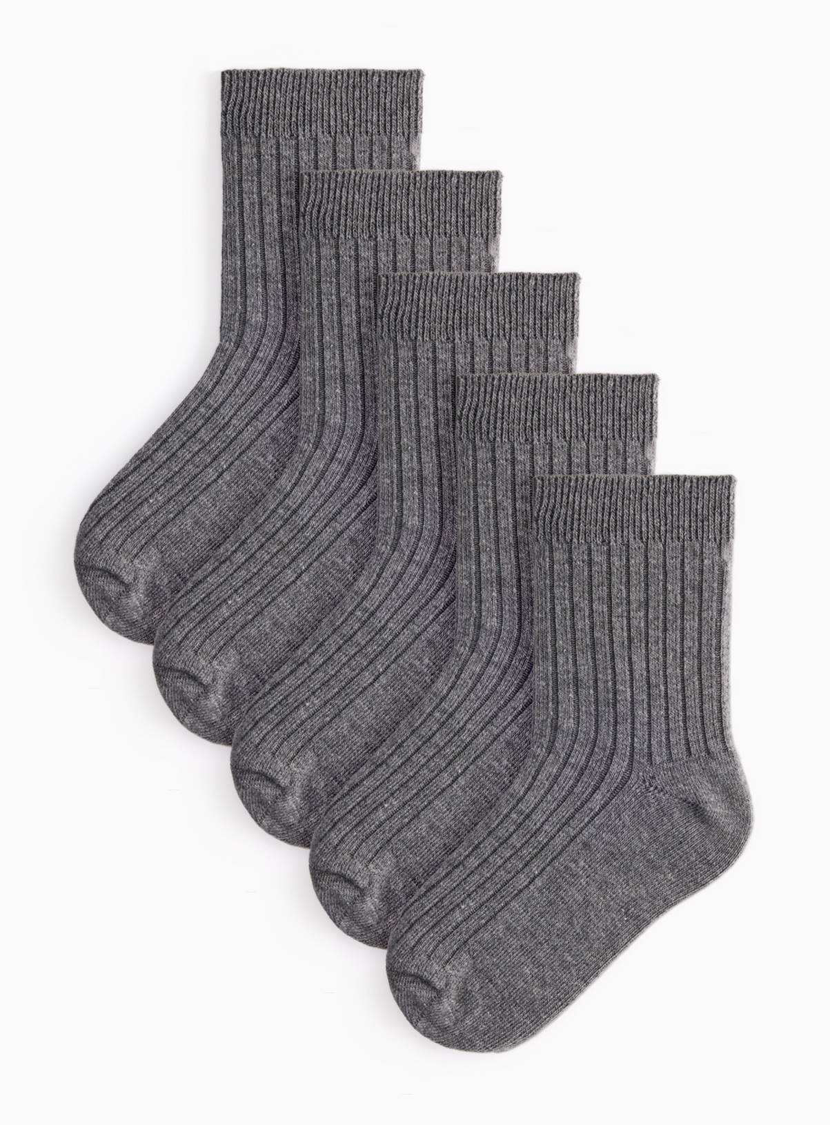 Grey Ribbed Ankle Socks 5 Pack 4-6.5 - Image 1