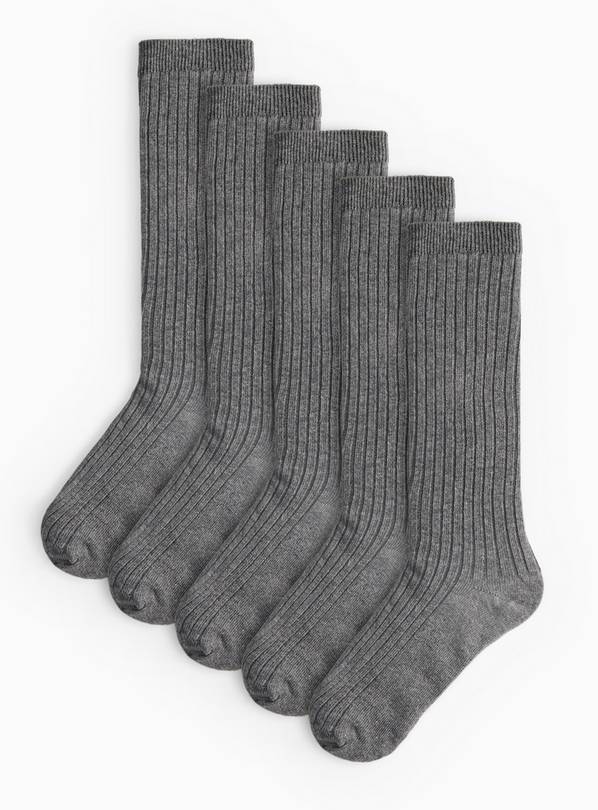 Grey Ribbed Long Socks 5 Pack 9-12 Infant