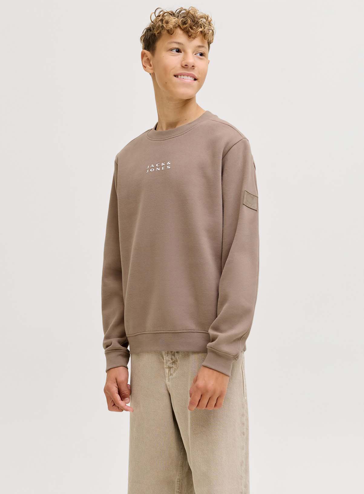 Brown Brown JACK & JONES JUNIOR Point Badge Crew Neck Sweatshirt - Jack and Jones Junior by Sainsbury's
