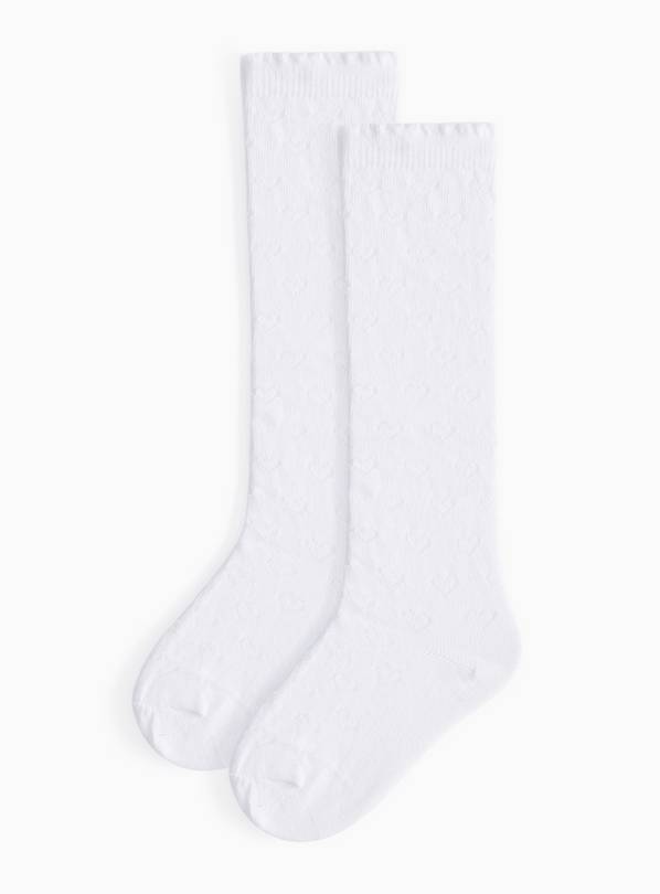 White Heart Print Knee High Socks 5 Pack 9-12