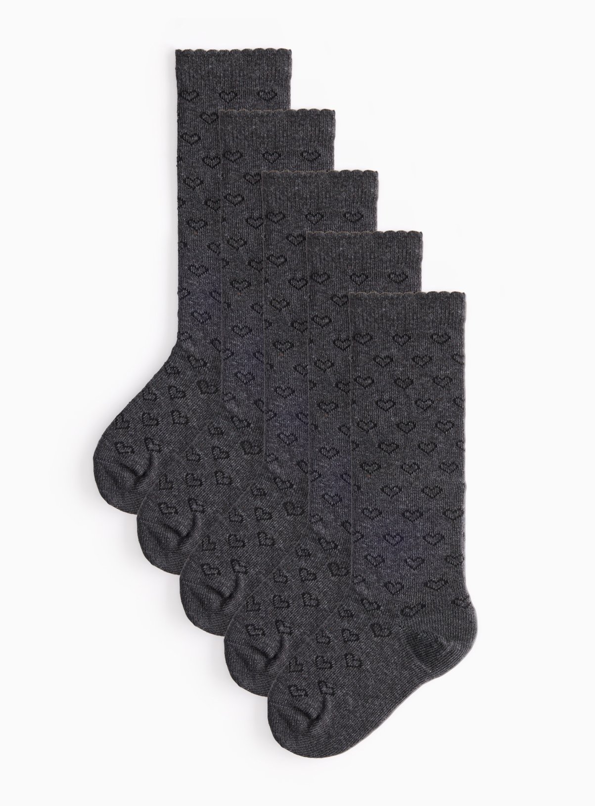 Grey Heart Print Knee High Socks 5 Pack 4-5.5 - Image 1 thumbnail