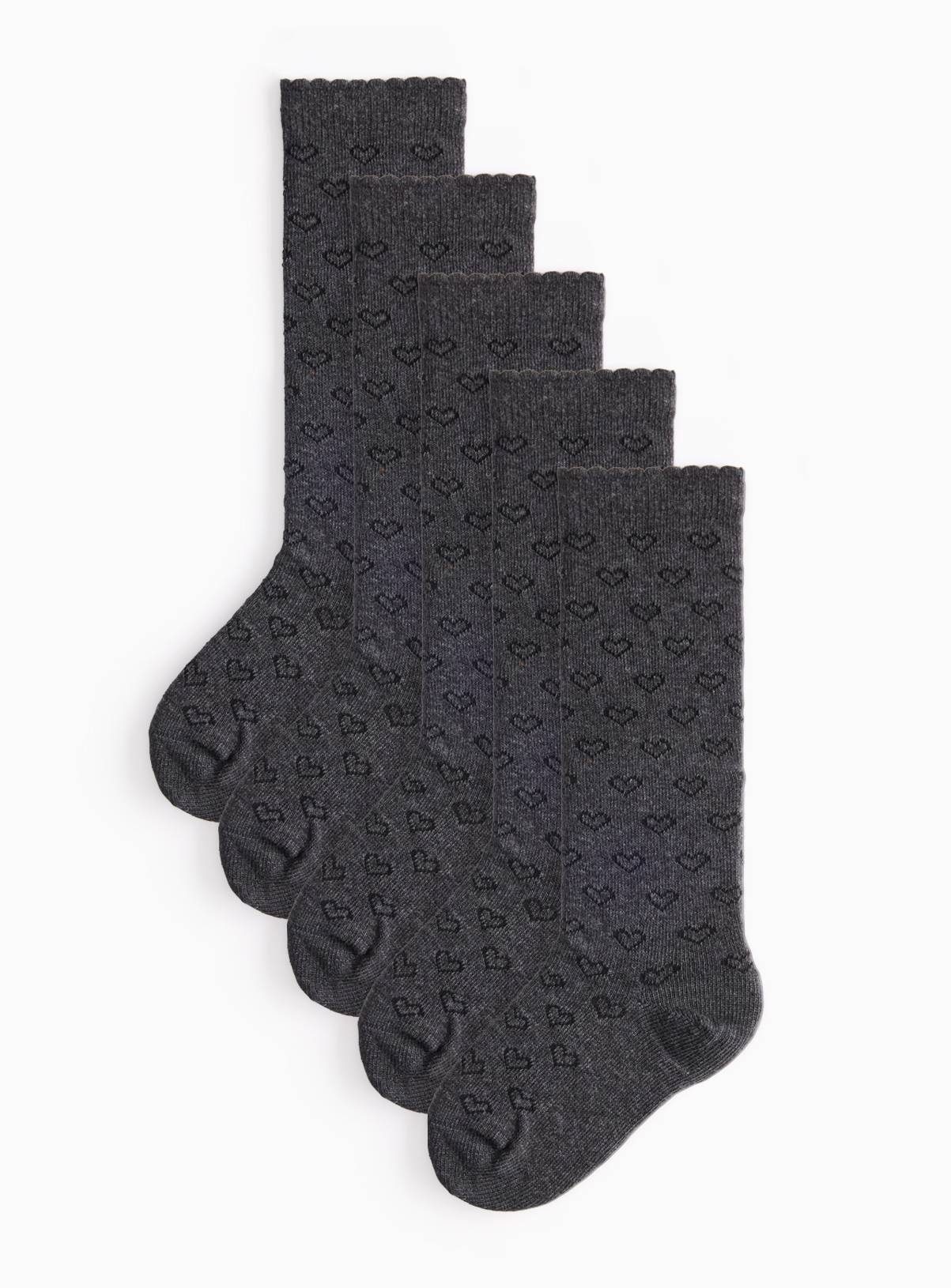 Grey Heart Print Knee High Socks 5 Pack 4-5.5 - Image 1