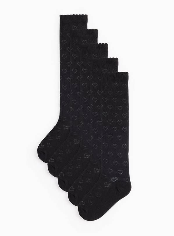 Black Heart Print Knee High Socks 5 Pack 9-12