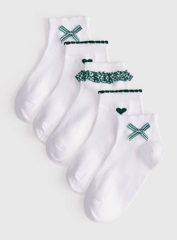 White Green Gingham Frill Detail Ankle Socks 5 Pack 9-12 Infant