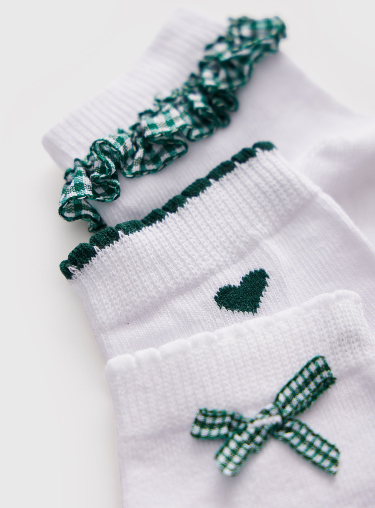 White Green Gingham Frill Detail Ankle Socks 5 Pack 9-12 Infant - Image 2 thumbnail