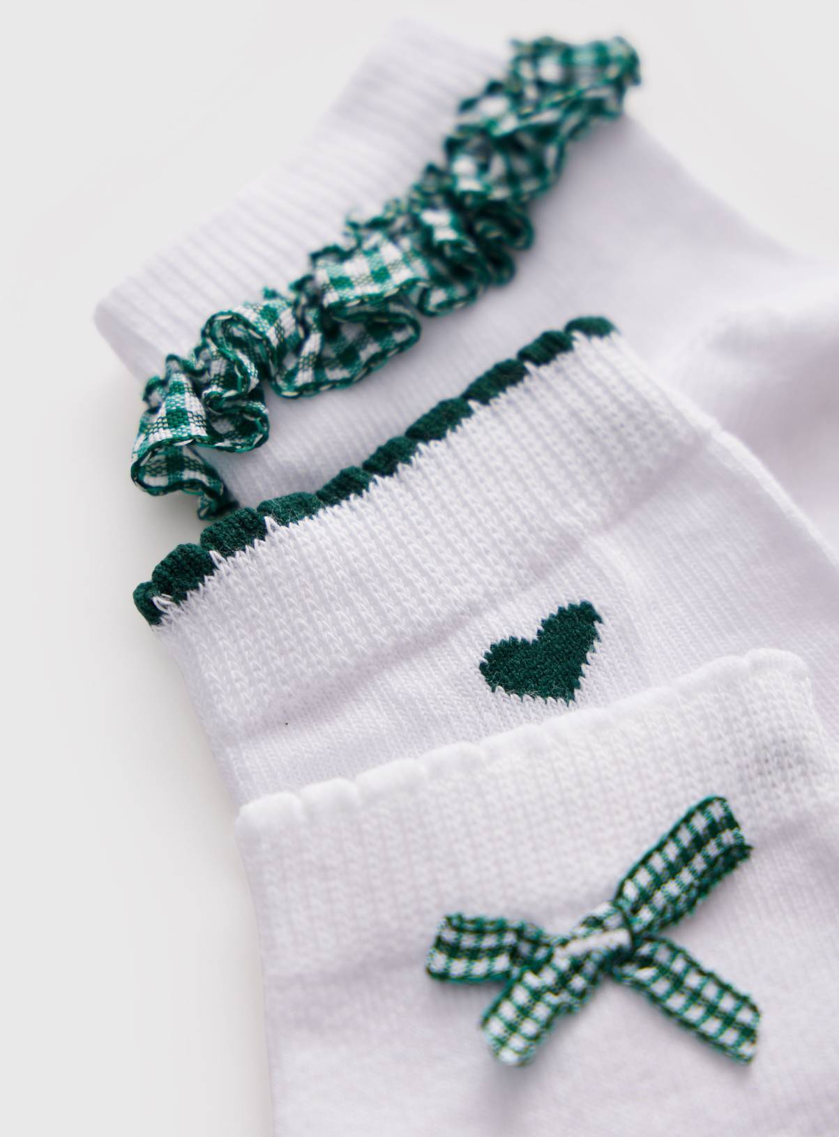 White Green Gingham Frill Detail Ankle Socks 5 Pack 9-12 Infant - Image 2