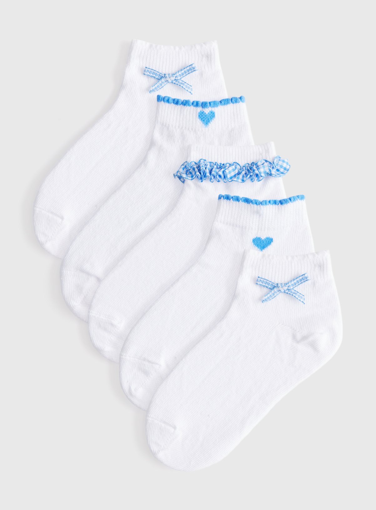 White Blue Gingham Frill Detail Ankle Socks 9-12 Infant - Image 1 thumbnail