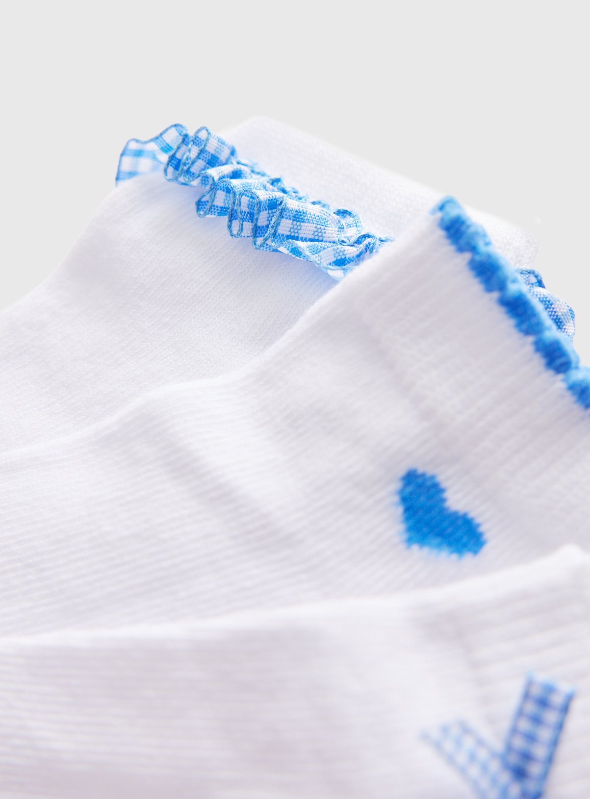 White Blue Gingham Frill Detail Ankle Socks 9-12 Infant - Image 2 thumbnail