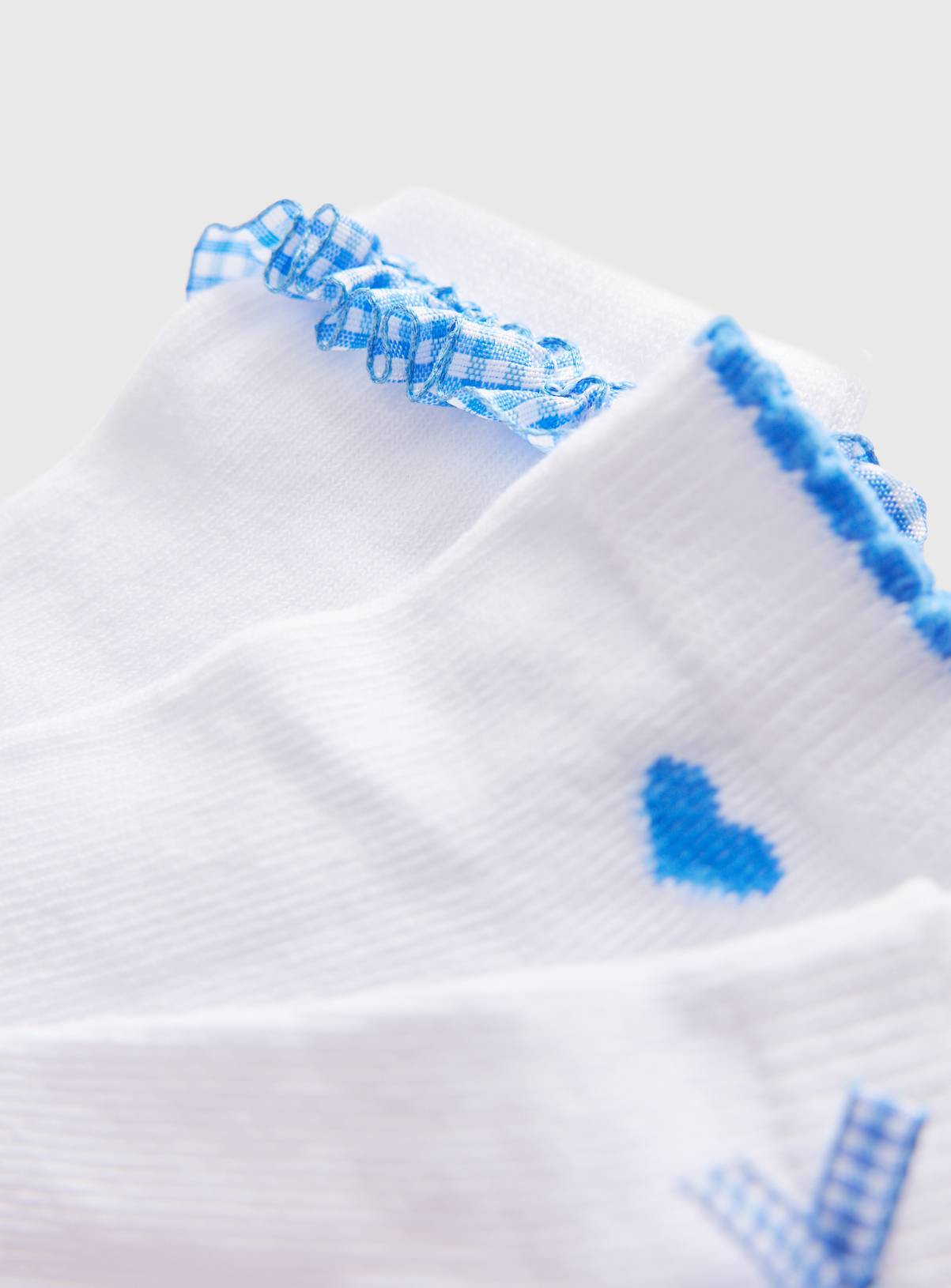 White Blue Gingham Frill Detail Ankle Socks 9-12 Infant - Image 2