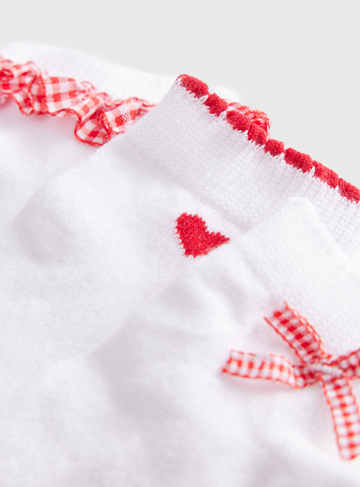 White Red Gingham Frill Detail Ankle Socks 5 Pack 6-8.5 Infant - Image 2 thumbnail
