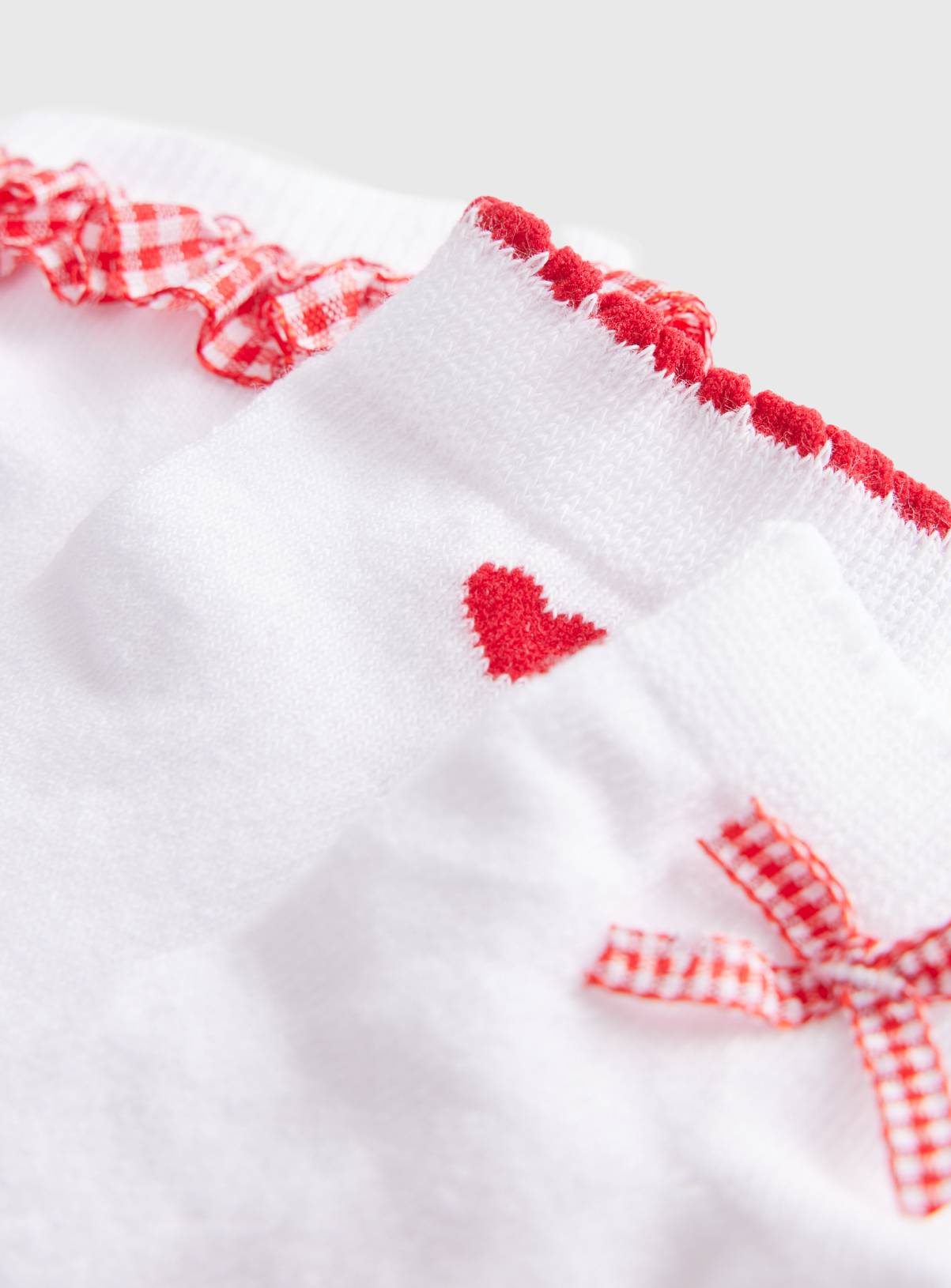 White Red Gingham Frill Detail Ankle Socks 5 Pack 6-8.5 Infant - Image 2