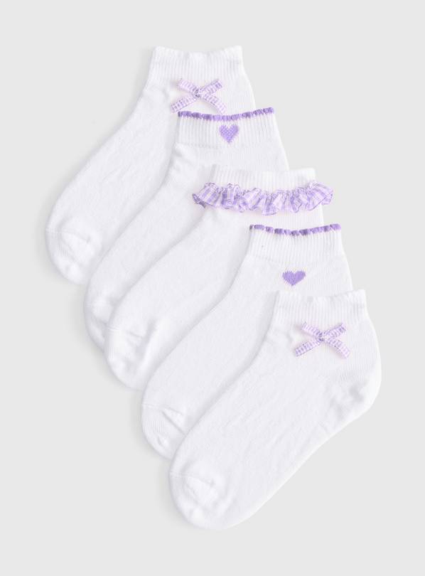 White Lilac Gingham Frill Detail Ankle Socks 12.5-3.5