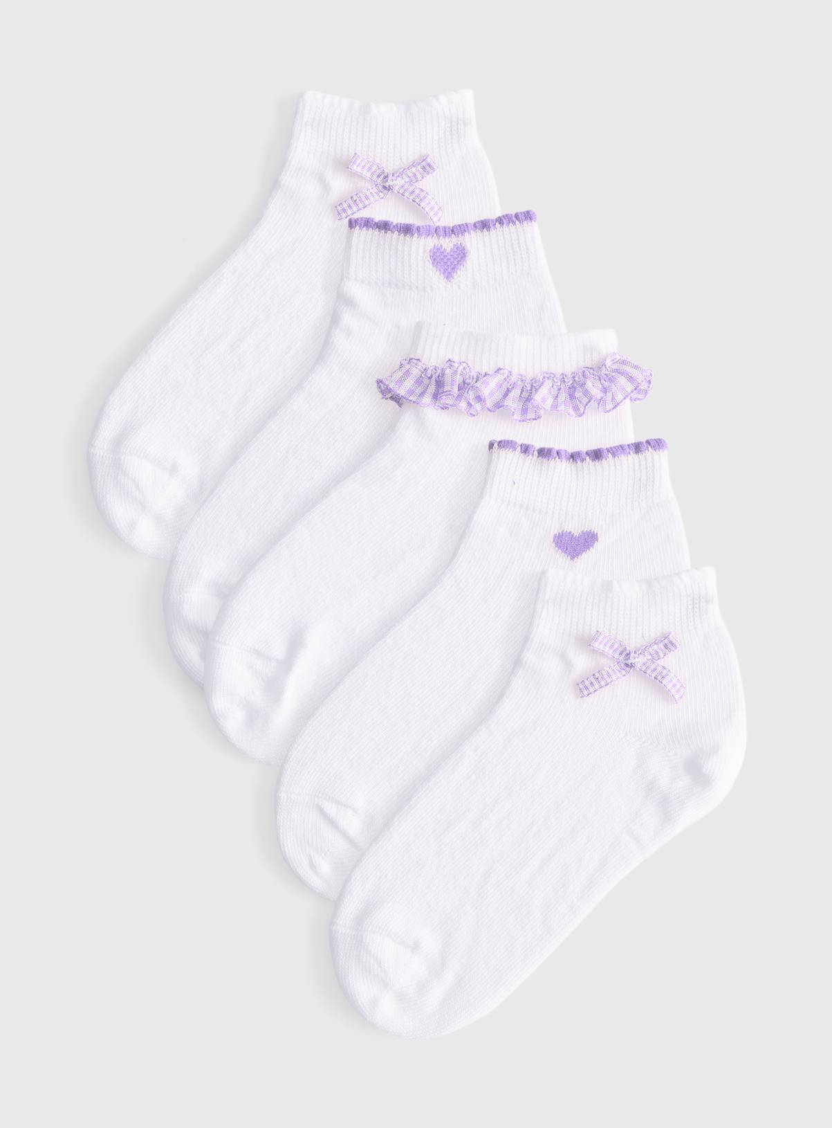 White Lilac Gingham Frill Detail Ankle Socks 9-12 Infant - Image 1