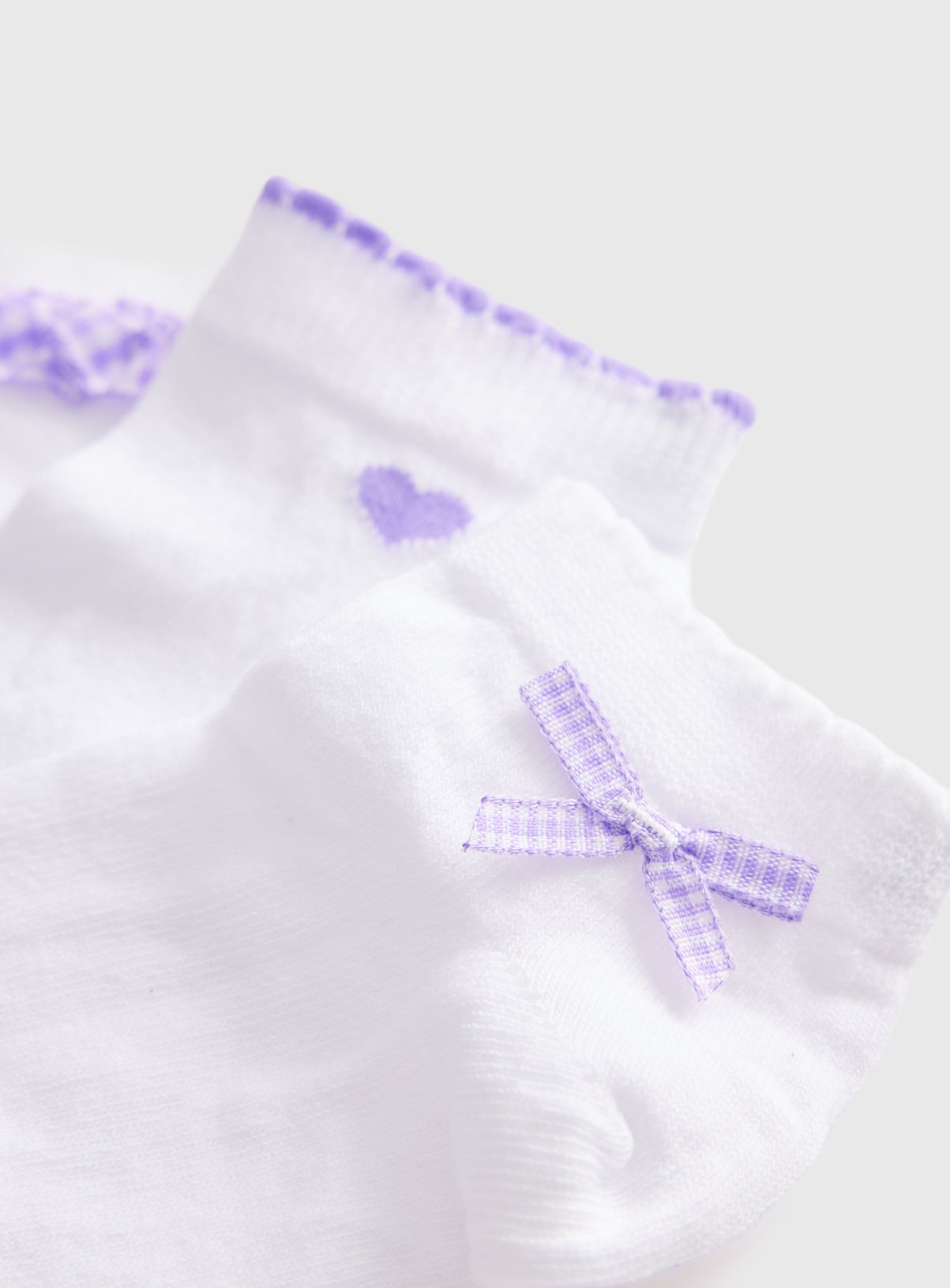 White Lilac Gingham Frill Detail Ankle Socks 9-12 Infant - Image 2 thumbnail