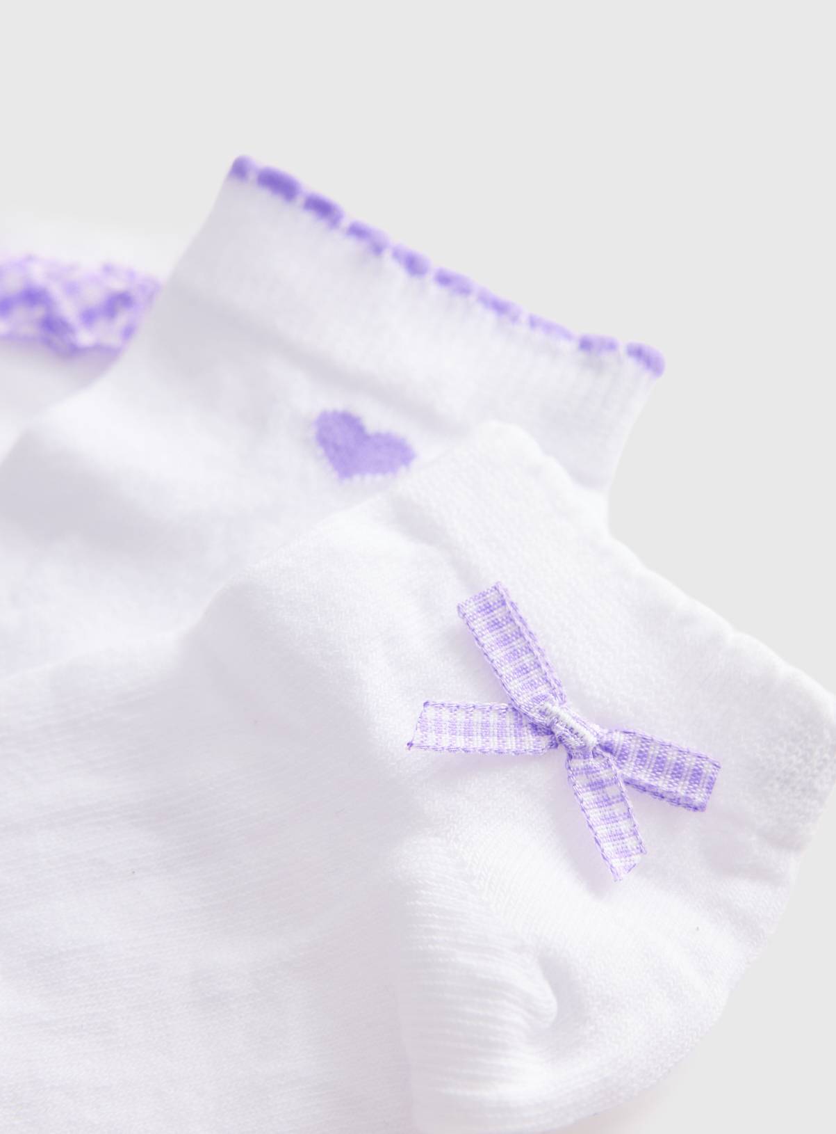 White Lilac Gingham Frill Detail Ankle Socks 9-12 Infant - Image 2