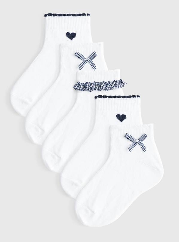 Navy Gingham School Socks 5 Pack 6-8.5 Infant