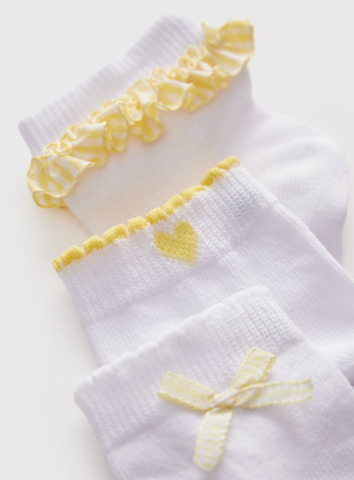 White Yellow Gingham Frill Detail Ankle Socks 5 Pack 4-5.5 - Image 2