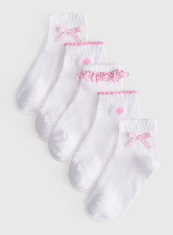 White Pink Gingham Frill Detail Ankle Socks 5 Pack 6-8.5 Infant
