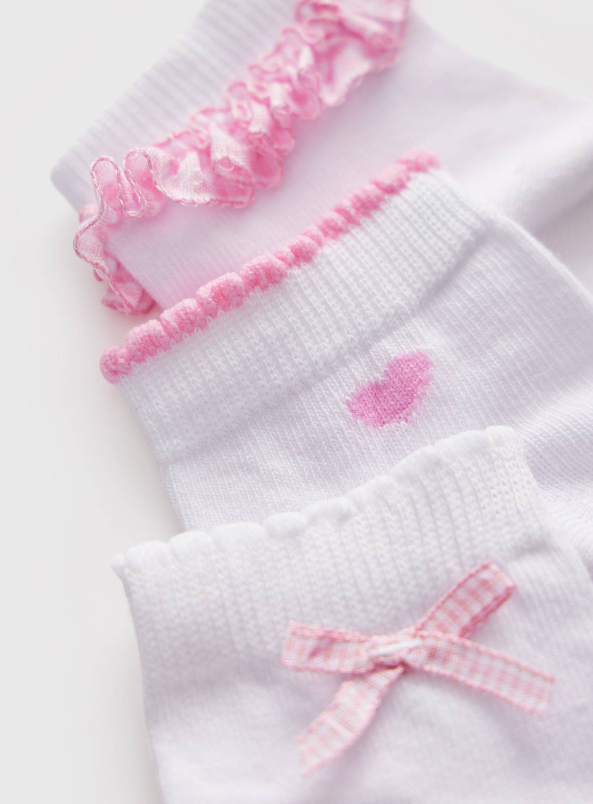 White Pink Gingham Frill Detail Ankle Socks 5 Pack 6-8.5 Infant - Image 2