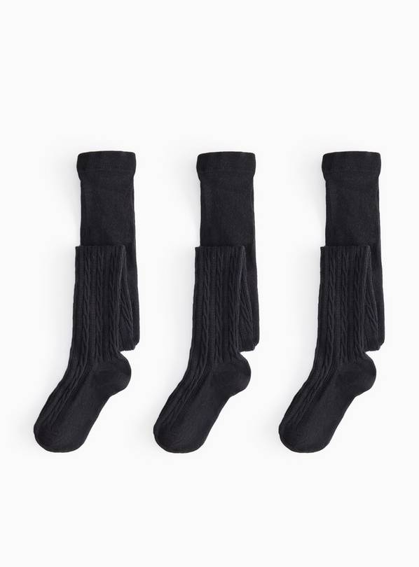 Black Cable Knit Tights 3 Pack 11-12 years
