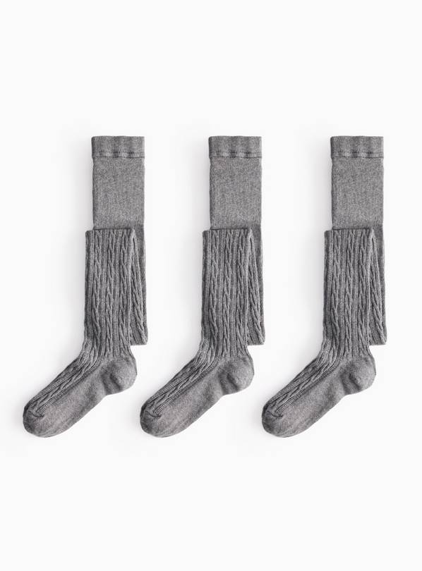Grey Super-Soft Cable Knit Tights 3 Pack 4-5 years