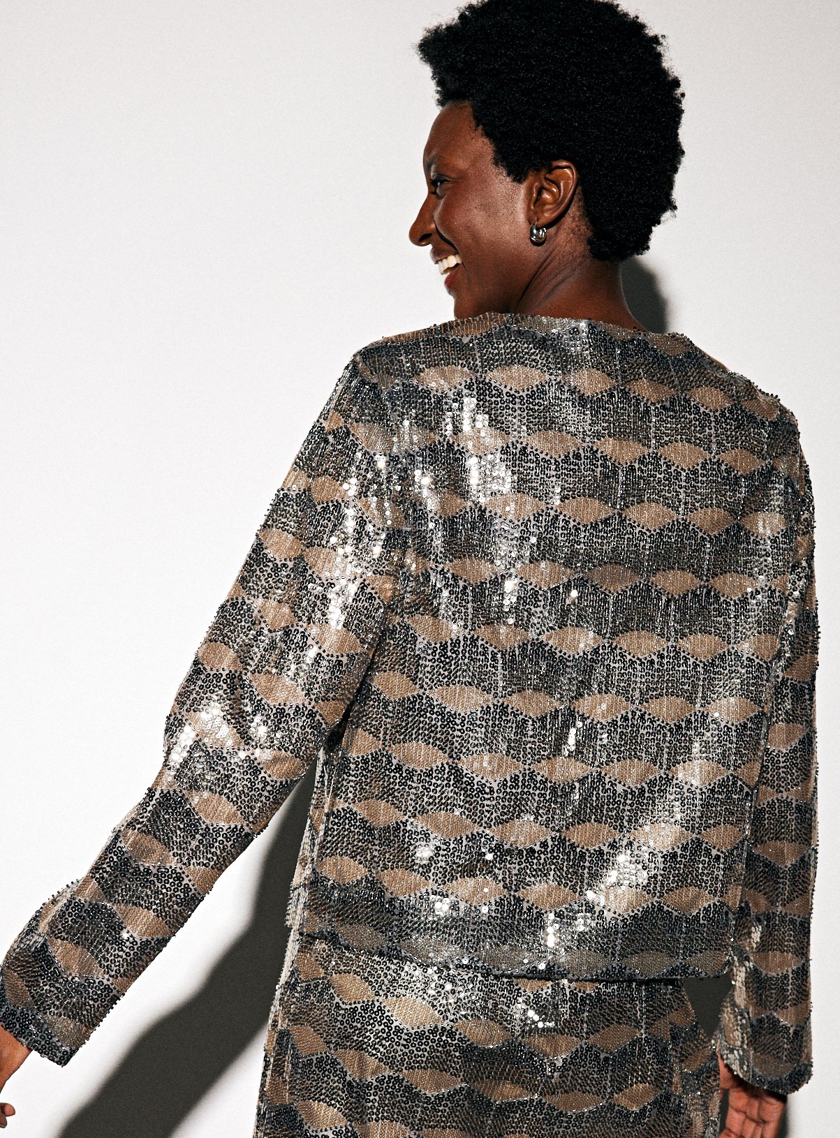 Silver Sequin Embellished Geo Co-ord Jacket 16 - Image 4 thumbnail